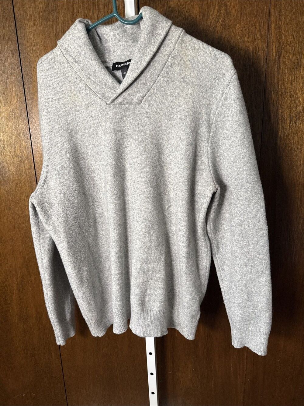 EXPRESS Men's Solid Shawl Collar Sweater, Light Heather Gray Sz L - $88